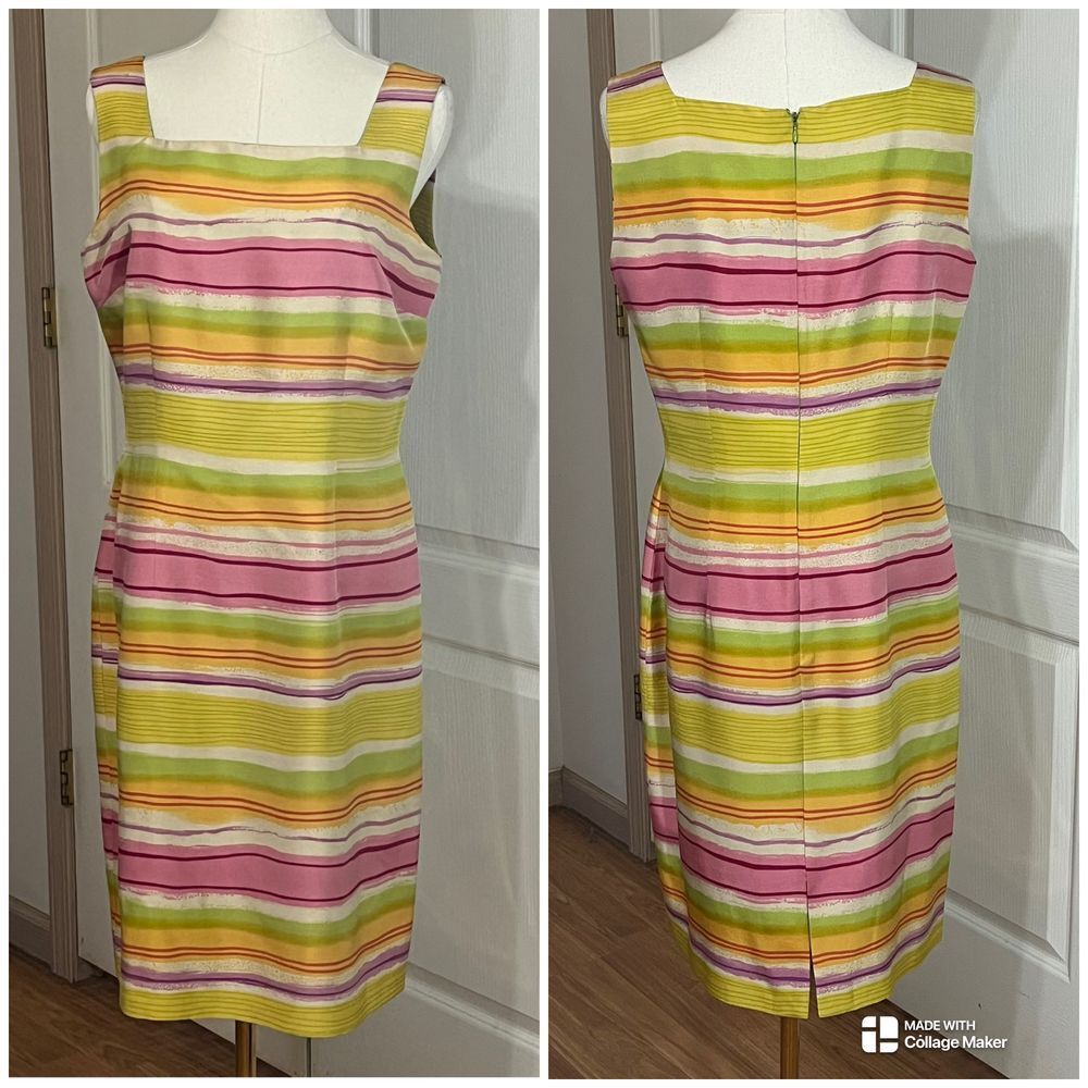 David Warren New York Vintage Silk Striped Sheath Dress‎ Sleeveless Pink Multi 8
